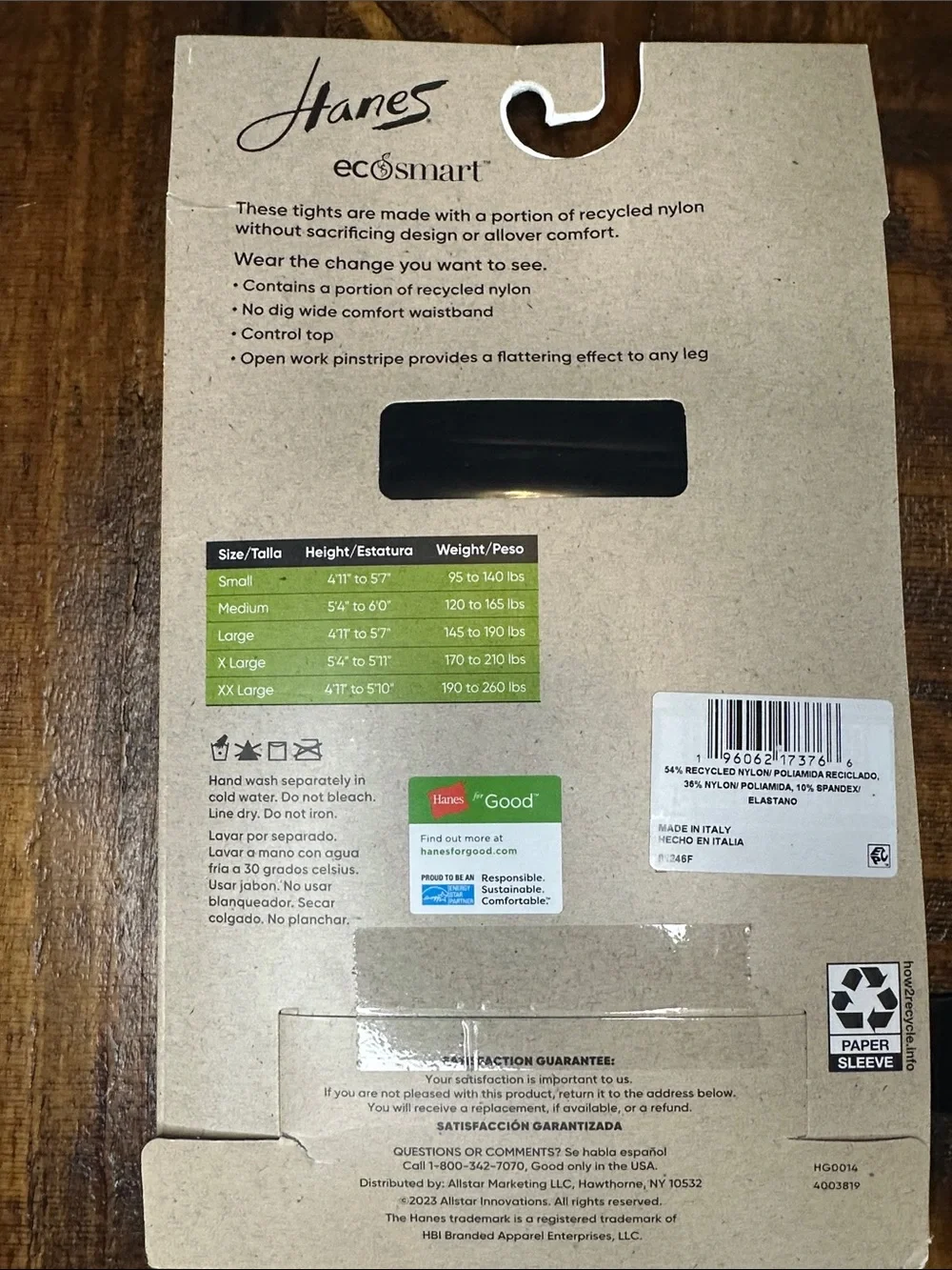 NWT Hanes EcoSmart Pinstripe Control Top Tights Black - XL